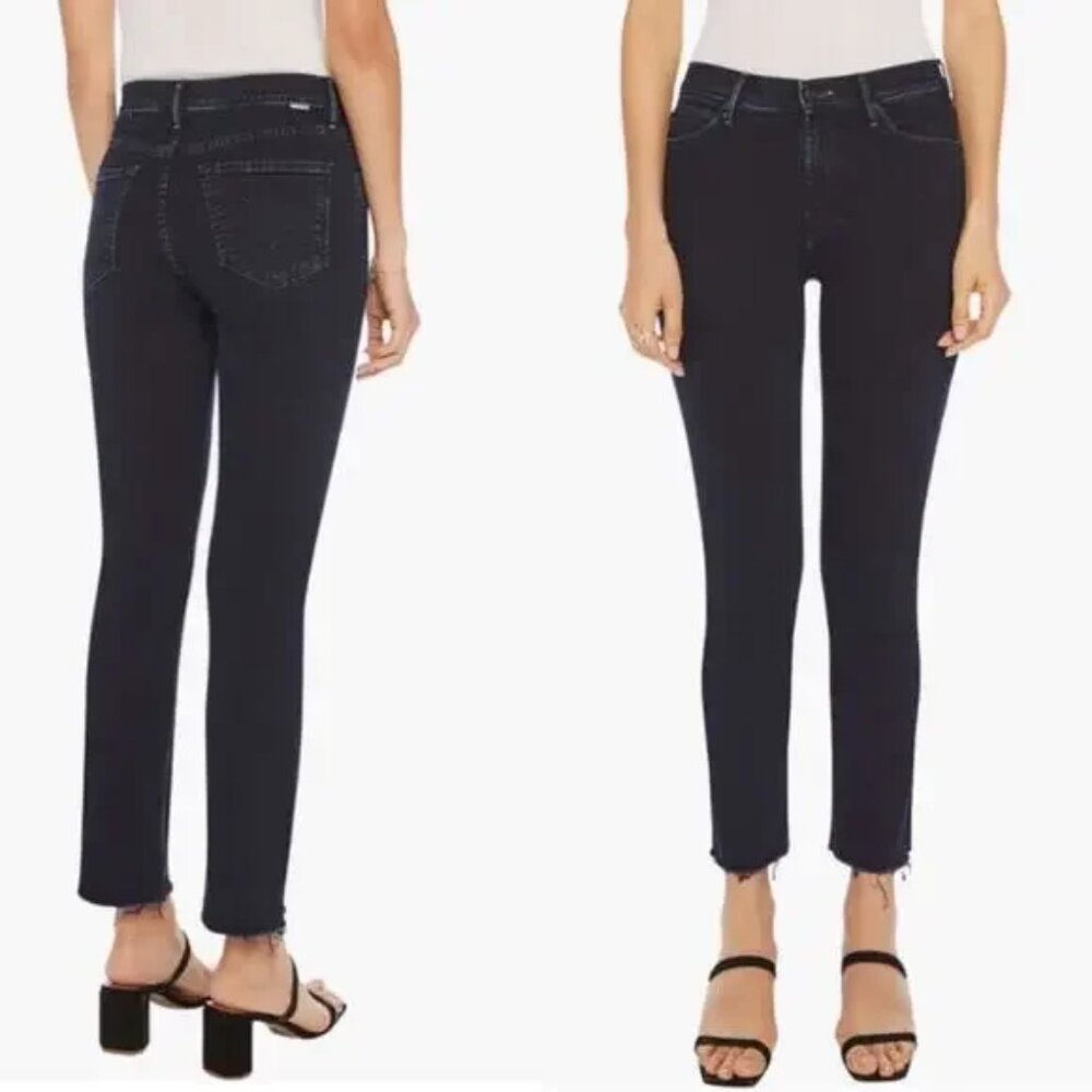 Mother The Mid Rise Dazzler Ankle Fray Jeans *Holding Hands* Dark Straight Sz 24